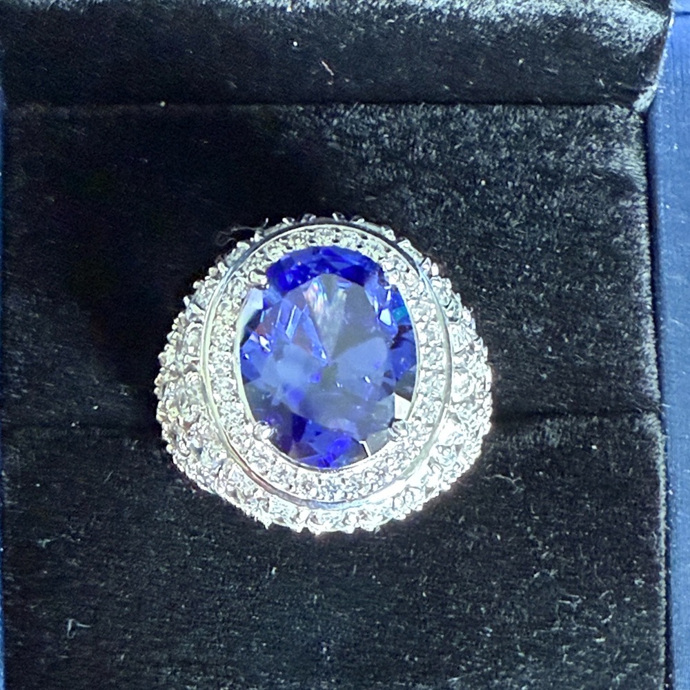 Charles Winston Sterling Silver and Blue CZ Gemstone Ring